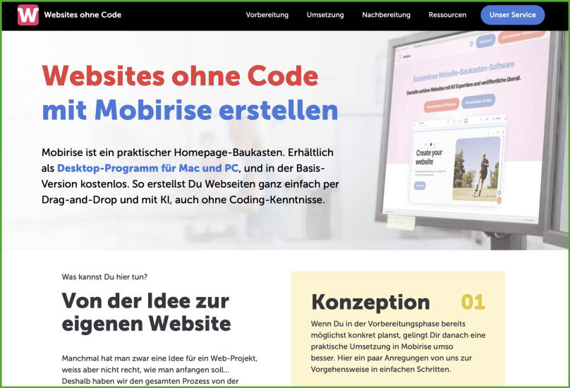 Mobirise Lernportal Screen